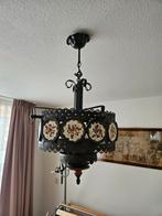 Antieke Hanglamp met Bloemenmotief, Antiek, Gebruikt, 50 tot 75 cm, Glas