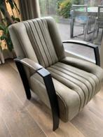 2 Groene Leren Fauteuills (nauwelijks gebruikt), Huis en Inrichting, Fauteuils, Ophalen, Zo goed als nieuw, 50 tot 75 cm, Leer