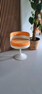 Vintage krukje leer metalen voet en pluche, Ophalen, Gebruikt