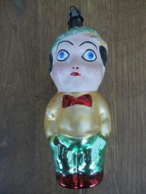 Mooie oude glazen kerstbal jongentje met pet op, Diversen, Kerst, Gebruikt, Ophalen of Verzenden
