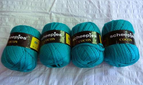 4 Bolletjes turquoise Scheepjes Cocon lint haak of breigaren, Hobby en Vrije tijd, Breien en Haken, Zo goed als nieuw, Breien of Haken