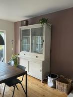 Hoge buffet kast met vitrine, Huis en Inrichting, Kasten | Buffetkasten, Ophalen, Teakhout, 50 tot 100 cm, Zo goed als nieuw
