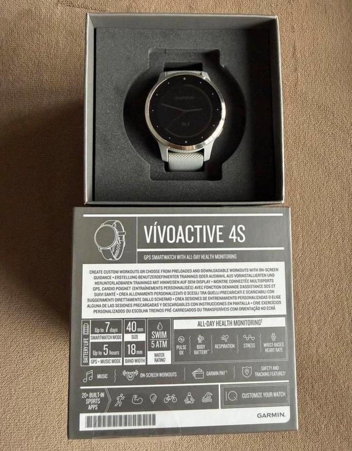 Garmin vivoactive 4s grijs, compleet, zonder gebruikssporen, Sieraden, Tassen en Uiterlijk, Smartwatches, Nieuw, Android, Grijs