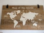 Groot houten wandbord, map of the world., Huis en Inrichting, Woonaccessoires | Wanddecoraties, Ophalen, Zo goed als nieuw