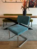 2 blauwe corduroy eetkamerstoelen, Huis en Inrichting, Stoelen, Ophalen, Twee, Blauw, Zo goed als nieuw