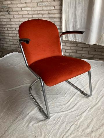 Vintage Mat Chroom Gispen Model 413 Fauteuil Terra Corduroy beschikbaar voor biedingen