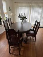 Ovale donkerbruine tafel met 6 stoelen, Gebruikt, Ophalen