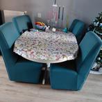 Te koop 4 petrolblauwe eetkamerstoelen, Ophalen of Verzenden, Zo goed als nieuw, Vijf, Zes of meer stoelen