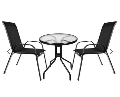 Tuinset 2 Persoons - Bistroset Zwart - 3 Delig Tuinset, Tuin en Terras, Tuinsets en Loungesets, Nieuw, Tuinset, Rvs, 2 zitplaatsen