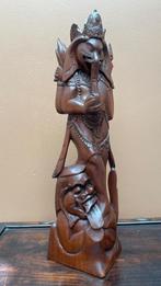 GANESH & LEEUW - beeld 40 cm - houtsnijwerk Bali Indonesië, Antiek en Kunst, Kunst | Beelden en Houtsnijwerken, Ophalen of Verzenden