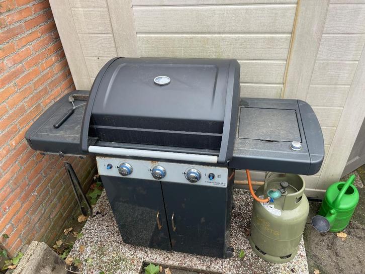 Zwarte Campingaz gasbarbecue – 3 branders + zijbrander, Tuin en Terras, Gasbarbecues, Gebruikt, Ophalen