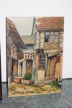 Oud schilderij van Riquewihr Elzas gesigneerd jean de cock, Antiek en Kunst, Curiosa en Brocante, Ophalen