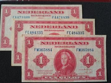 3x 1 Gulden Biljet 1943  beschikbaar voor biedingen