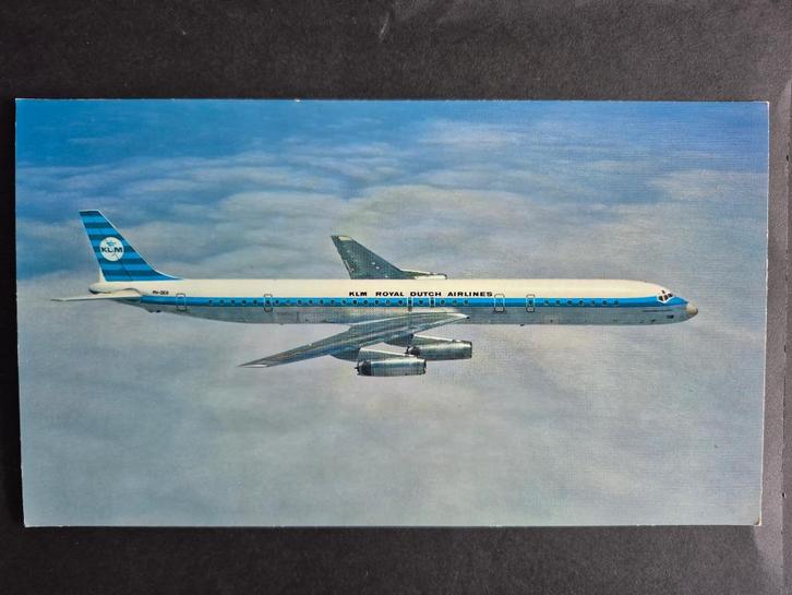 Grote ansichtkaart getekende KLM Douglas DC-8-63 (A258), Verzamelen, Luchtvaart en Vliegtuigspotten, Gebruikt, Kaart, Foto of Prent
