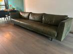 Prachtige olijfgroene leren bank, Huis en Inrichting, Banken | Bankstellen, Ophalen, 250 tot 300 cm, Gebruikt, Tijdloos stoer