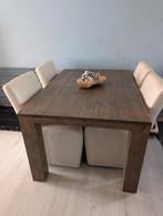 Stijger hout tafel en 4 leren stoelen, Ophalen, Gebruikt, 100 tot 150 cm, 50 tot 100 cm