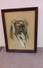Gesigneerde hondtekening in lijst:40x32cm, Antiek en Kunst, Ophalen