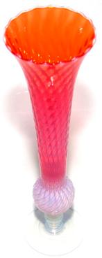 Prachtige Antieke Murano Oranje Roze Opaal Glas Trompetvaas, Verzenden