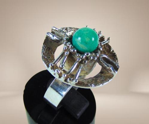 Prachtige 935 zilveren MODERNIST amazoniet space age design, Sieraden, Tassen en Uiterlijk, Ringen, Zo goed als nieuw, Dame of Heer