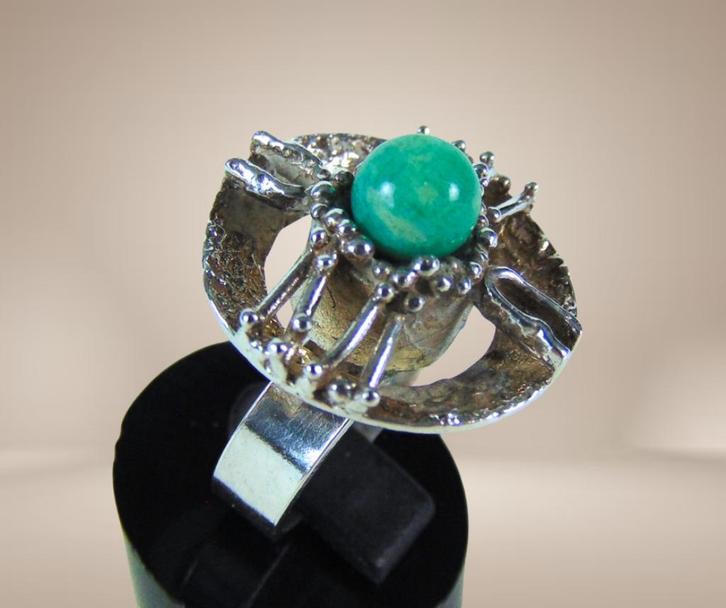 Prachtige 935 zilveren MODERNIST amazoniet space age design, Sieraden, Tassen en Uiterlijk, Ringen, Zo goed als nieuw, Dame of Heer