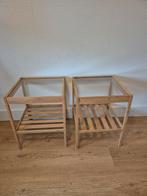 Set van 2 houten nachtkastjes met glazen blad, Minder dan 55 cm, Zo goed als nieuw, Modern, Rechthoekig
