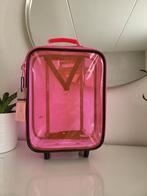 Roze doorzichtige roll koffer voor kinderen, Hard kunststof, Minder dan 50 cm, Ophalen of Verzenden, Zo goed als nieuw