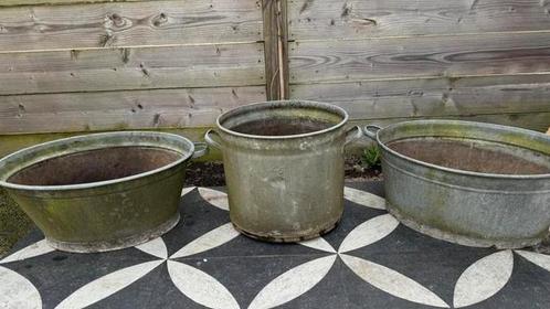 Zinken grote teil / bakken / bloembak. Vintage, retro 4x, Tuin en Terras, Bloembakken en Plantenbakken, Gebruikt, Metaal, Balkon