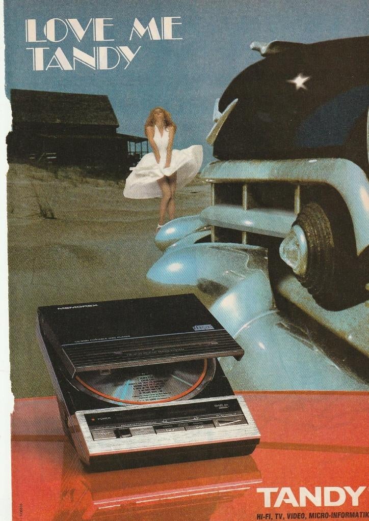 retro reclame 1987 Tandy cd-speler jaren 80 hifi, Verzenden, Overige typen