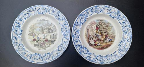 2 bordjes Petrus Regout IJsvermaak en Zeepbellen, Antiek en Kunst, Antiek | Wandborden en Tegels, Ophalen of Verzenden