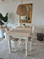 Wit, room geloogd grenen eethoek 150 bij 80 cm, Ophalen, Gebruikt, 4 tot 6 stoelen