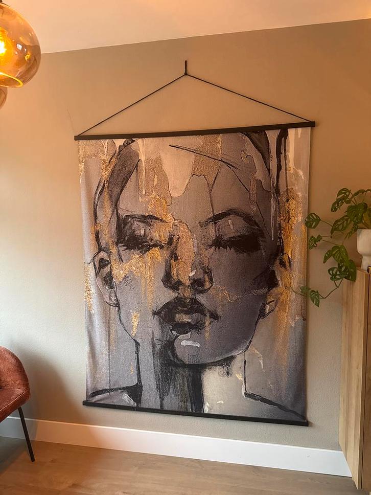 Groot Wanddoek met Vrouwelijk Portret, Huis en Inrichting, Woonaccessoires | Wanddecoraties, Zo goed als nieuw, Ophalen
