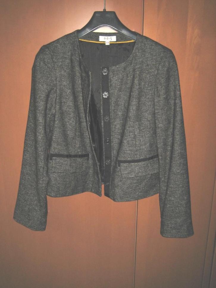 Zwart-wit gemeleerd jasje 1-2-3 UN DEUX TROIS, 40, snazzeys, Kleding | Dames, Jasjes, Kostuums en Pakken, Nieuw, Jasje, Maat 38/40 (M)