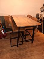 Mango hout eettafel/bar met 4 premium leren barkrukken/stoel, Ophalen, Zo goed als nieuw