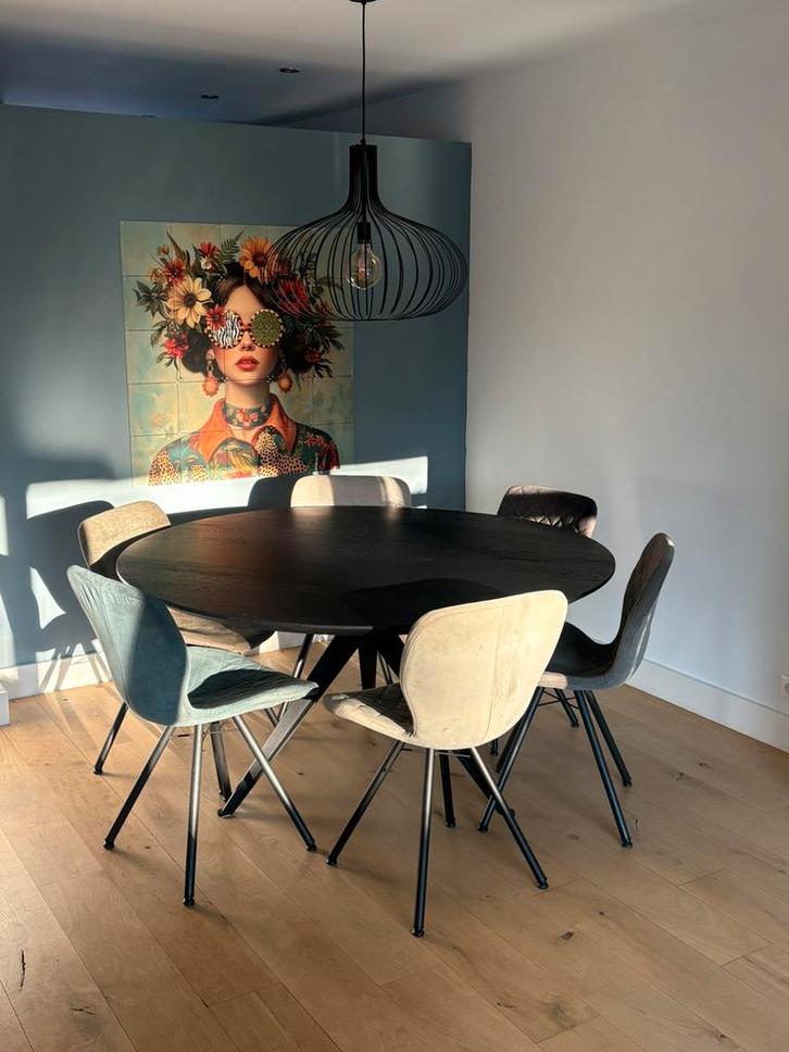 Zwarte eikenhouten eettafel, Huis en Inrichting, Tafels | Eettafels, Gebruikt, 150 tot 200 cm, 150 tot 200 cm, Vijf personen of meer