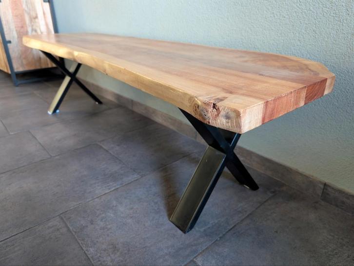 Eetkamerbank industrieel massief acaciahout 180cm, Huis en Inrichting, Stoelen, Zo goed als nieuw, Eén, Hout, Metaal, Bruin, Ophalen