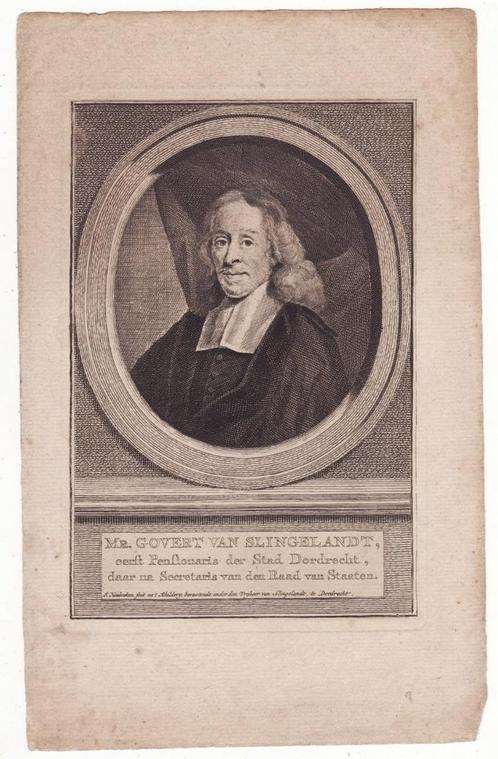 Mr.Govert van Slingelandt gravure door Jacob Houbraken, Antiek en Kunst, Kunst | Etsen en Gravures, Verzenden