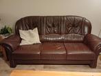 Lederen 3-zits bank met 2 fauteuils en salontafel, Ophalen, Gebruikt, Overige maten, Leer