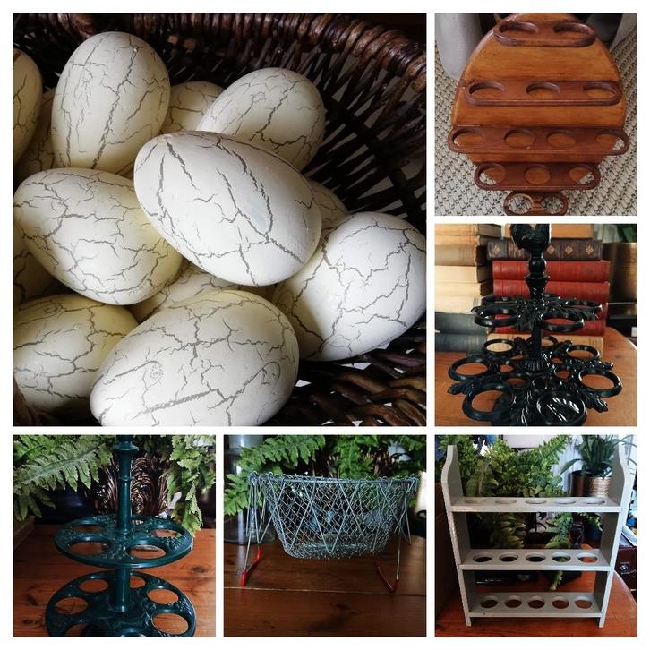 Eierrek hout gietijzer zwart groen eiermandje eieren steen, Antiek en Kunst, Curiosa en Brocante, Ophalen of Verzenden