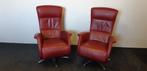 2 x relaxfauteuil in rood leder. Nederlands topfabrikaat, Ophalen of Verzenden, Gebruikt, 75 tot 100 cm, 50 tot 75 cm