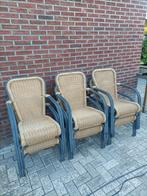 6 kunststof rotan tuinstoelen, Ophalen, Gebruikt, Rotan