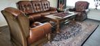 Vintage leren bankstel met eikenhout, Ophalen of Verzenden, Gebruikt, Leer