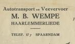 HAARLEMERLIEDE SPAARNDAM TRANSPORT WEMPE 1934, Ophalen of Verzenden, Gebruikt, Overige typen