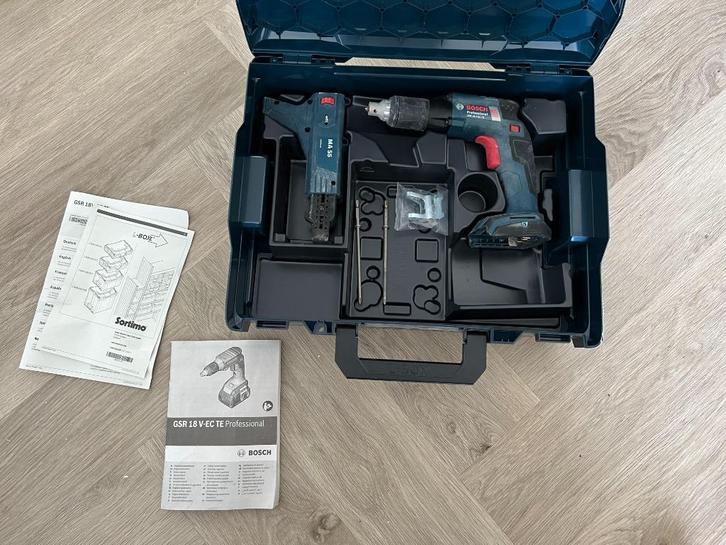 Bosch Professional GSR 18 V-EC TE + MA55 opzetstuk in L-Boxx, Doe-het-zelf en Verbouw, Gereedschap | Boormachines, Zo goed als nieuw