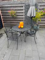 Complete tuinset, 4 stoelen + tafel, Ophalen of Verzenden, Gebruikt, Rond, Kunststof