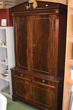 Antieke mahonie buffetkast | 2-delig | Empire stijl, Ophalen, Gebruikt, 50 tot 75 cm, 200 cm of meer