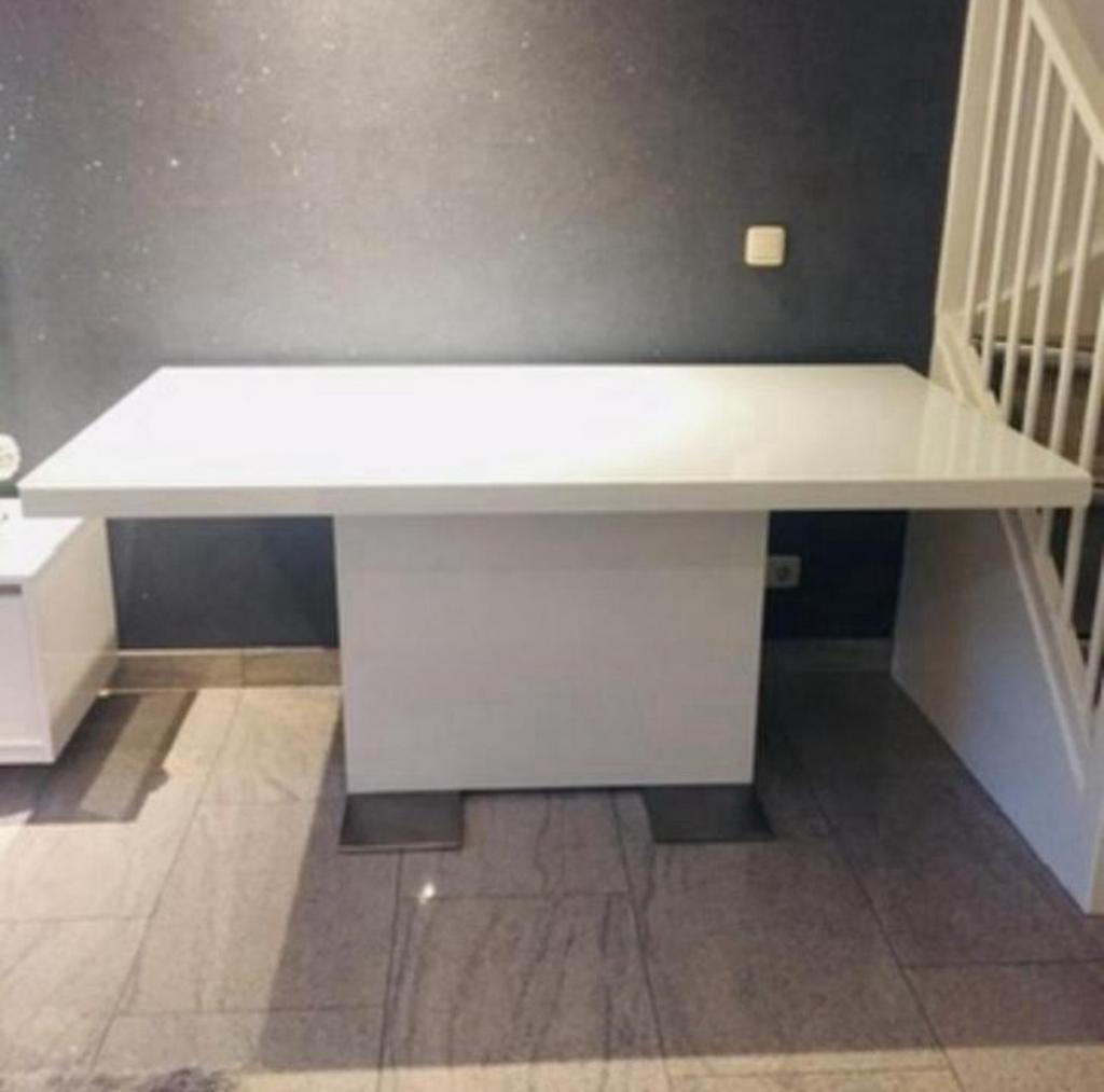 Hoogglans eettafel met glazen blad - 160x90x76cm, Ophalen, 50 tot 100 cm, Zo goed als nieuw, Vijf personen of meer