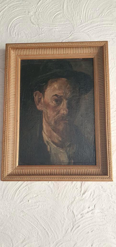 Schilderij (zelfportret) van D. Meeles Larense school, Huis en Inrichting, Woonaccessoires | Lijsten, Gebruikt, Hout, Ophalen of Verzenden