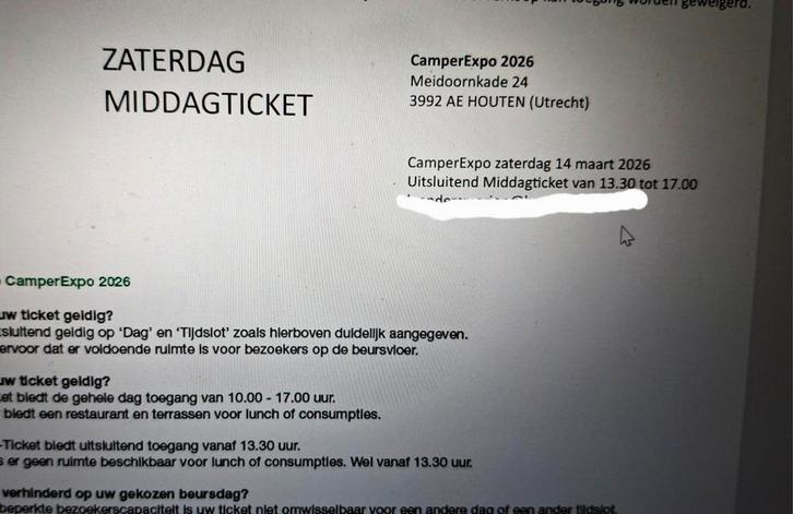 2 kaartjes Camperexpo  14 mrt middagticket, Tickets en Kaartjes, Beurzen, Twee personen, Maart