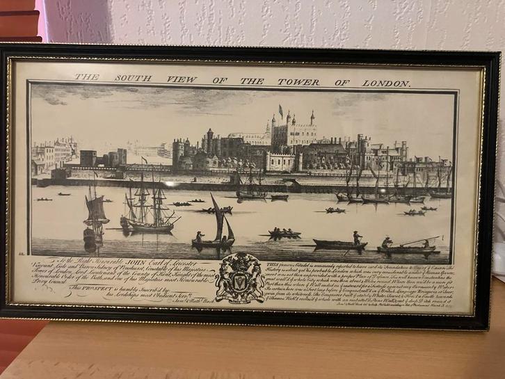 Oude Tower of London Prent in Lijst, Antiek en Kunst, Kunst | Etsen en Gravures, Ophalen of Verzenden