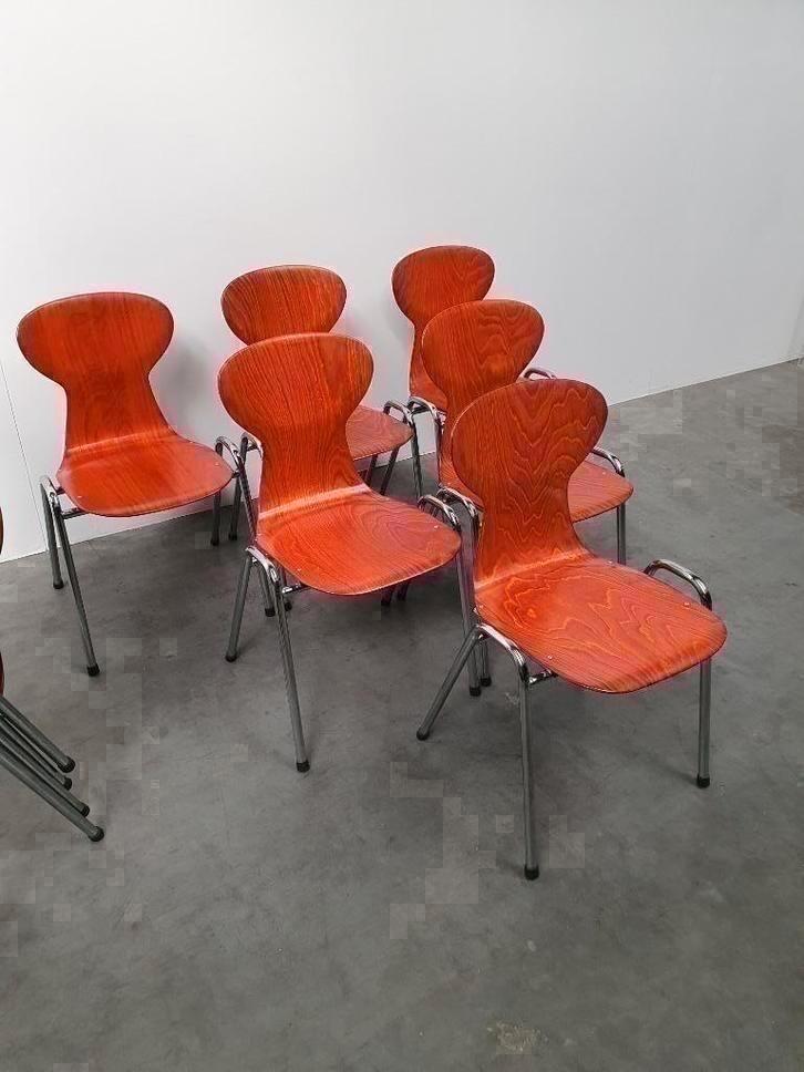 Vintage pagholz school industriële design stoel 60s retro, Huis en Inrichting, Stoelen, Gebruikt, Vijf, Zes of meer stoelen, Bruin